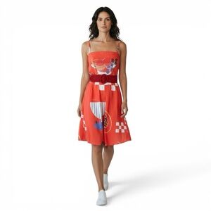 Fruit Print Picnic Sundress Coral Spaghetti Strap Mini Summer Dress (no tag)